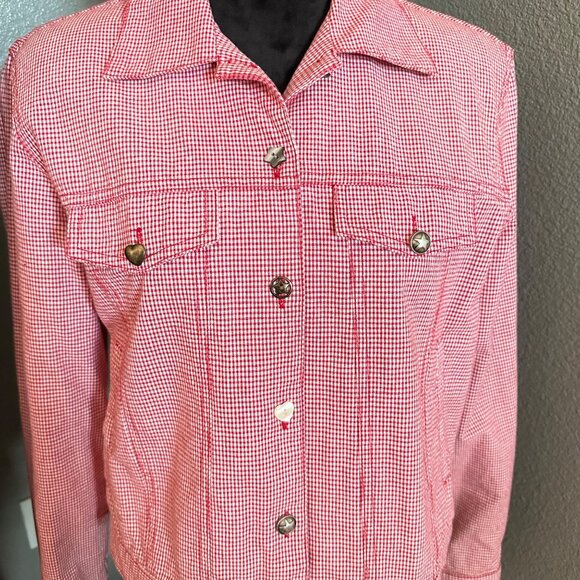 VTG Koret City Blues Petites Jacket Womens PM Red Gingham Check Western Retro - Picture 2 of 9